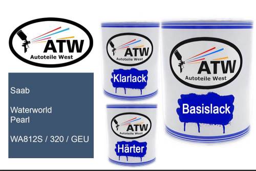 Saab, Waterworld Pearl, WA812S / 320 / GEU: 1L Lackdose + 1L Klarlack + 500ml Härter - Set, von ATW Autoteile West.